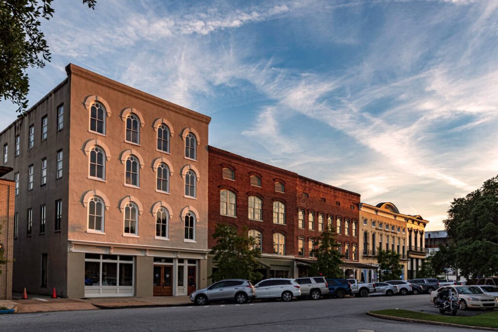 Birmingham street view of brick buildings