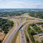 Aerial view of highways crossing and traffic merging in Birmingham, Alabama